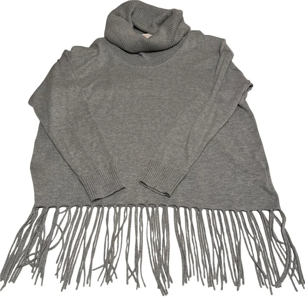 Michael Kors size 0X‎ grey cowl neck fringe hem sweater